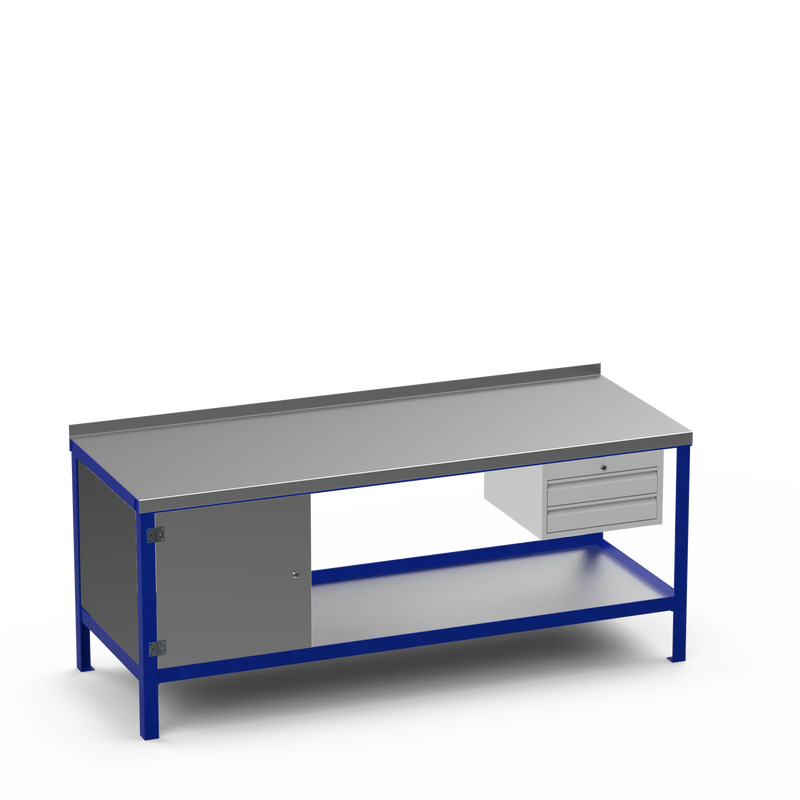 Steel Top Heavy Duty Workbench | Cupboard & 2 Drawer Storage
