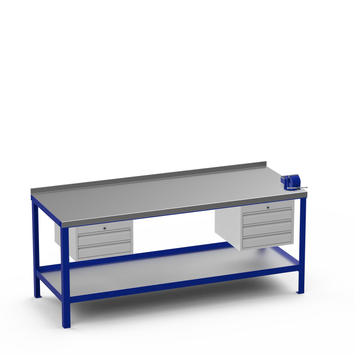 Steel Top Heavy Duty Workbench | 2 Drawer & 3 Drawer & Right 4 Inch Vice Storage