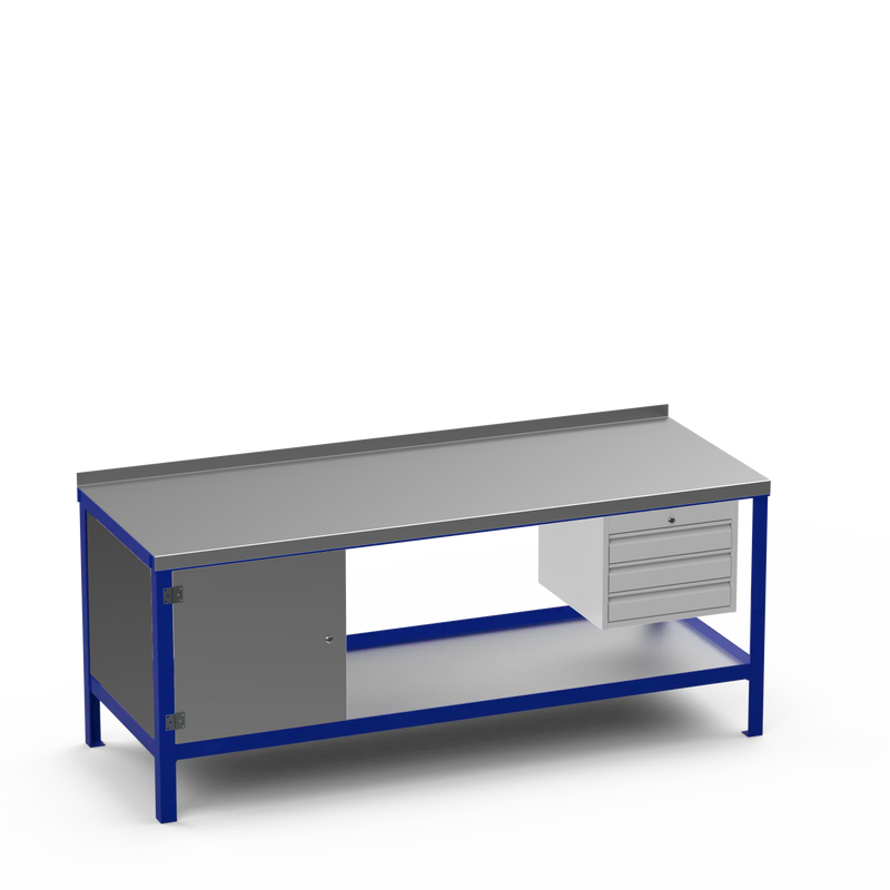 Steel Top Heavy Duty Workbench | Cupboard & 3 Drawer Storage