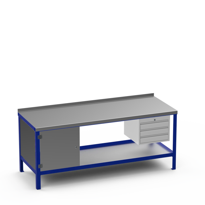 Steel Top Heavy Duty Workbench | Enclosed Cupboard & 3 Drawer Storage