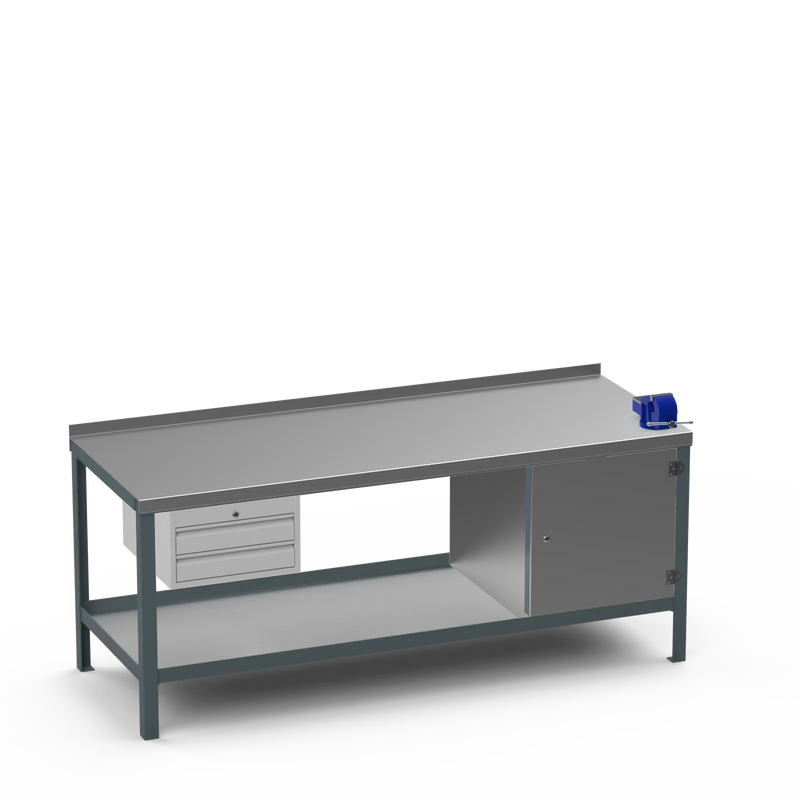Steel Top Heavy Duty Workbench | 2 Drawer Storage Unit & Cupboard & 4 Inch Bench Vice