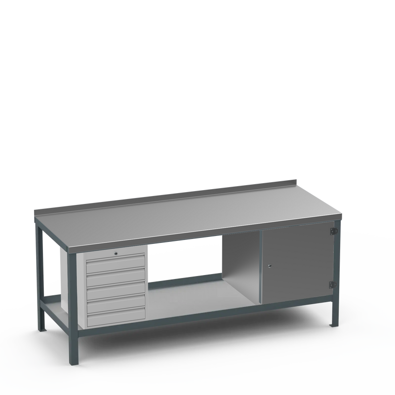 Steel Top Heavy Duty Workbench | 5 Drawer & Cupboard Storage