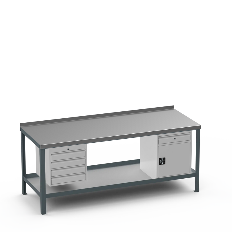 Steel Top Heavy Duty Workbench | 4 Drawer & Cupboard w/ Drawer Storage