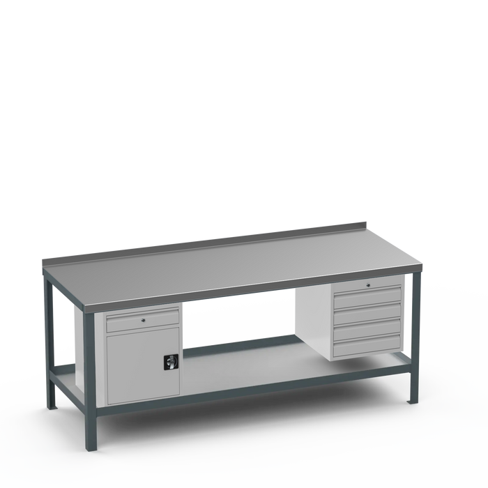 Steel Top Heavy Duty Workbench | Cupboard w/ Drawer & 4 Drawer Storage