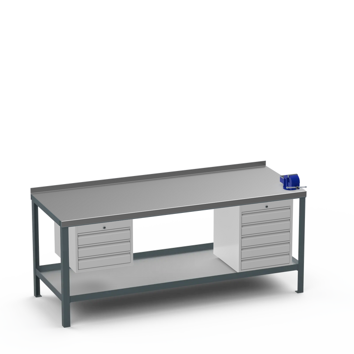Steel Top Heavy Duty Workbench | 3 Drawer & 5 Drawer & Right 4 Inch Vice Storage