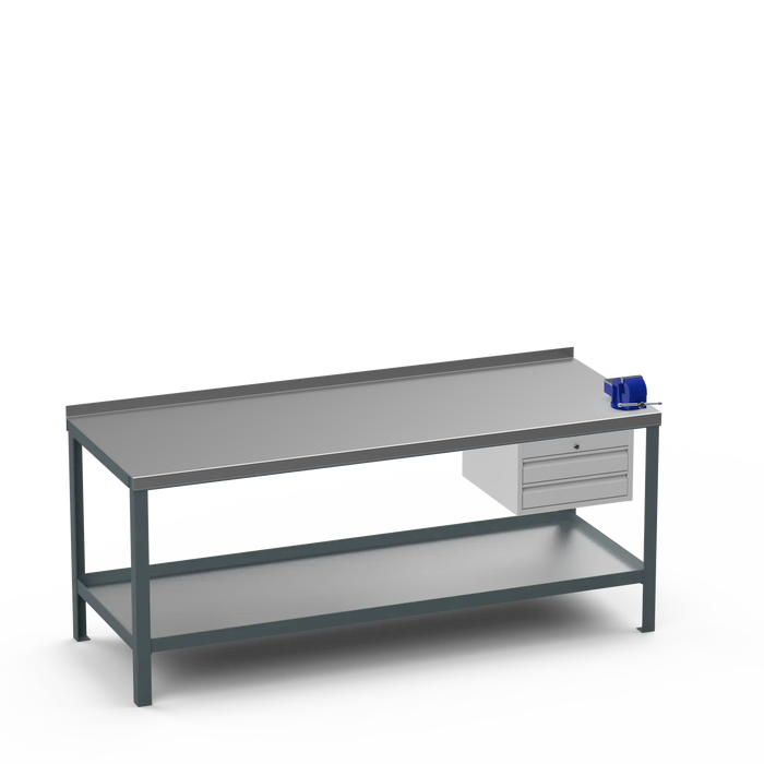 Steel Top Heavy Duty Workbench | 2 Drawer & Right 4 Inch Vice Storage
