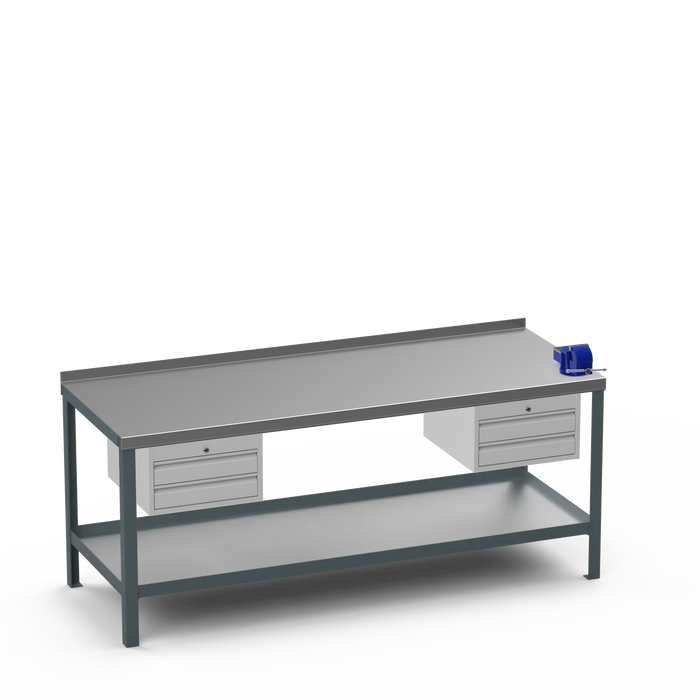 Steel Top Heavy Duty Workbench | 2 Drawer & 2 Drawer & Right 4 Inch Vice Storage
