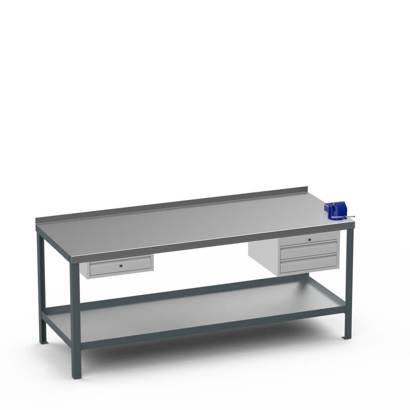 Steel Top Heavy Duty Workbench | Single Drawer Storage Unit & 2 Drawer Storage Unit & 4 Inch Bench Vice