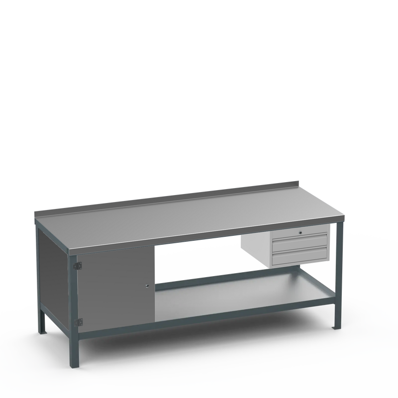 Steel Top Heavy Duty Workbench | Cupboard & 2 Drawer Storage