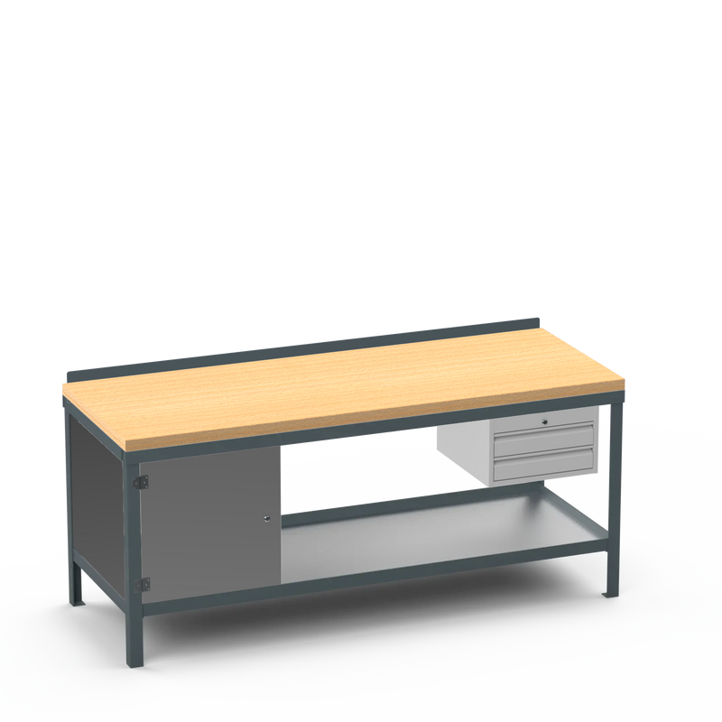 Wood Top Heavy Duty Workbench | Cupboard & 2 Drawer Storage
