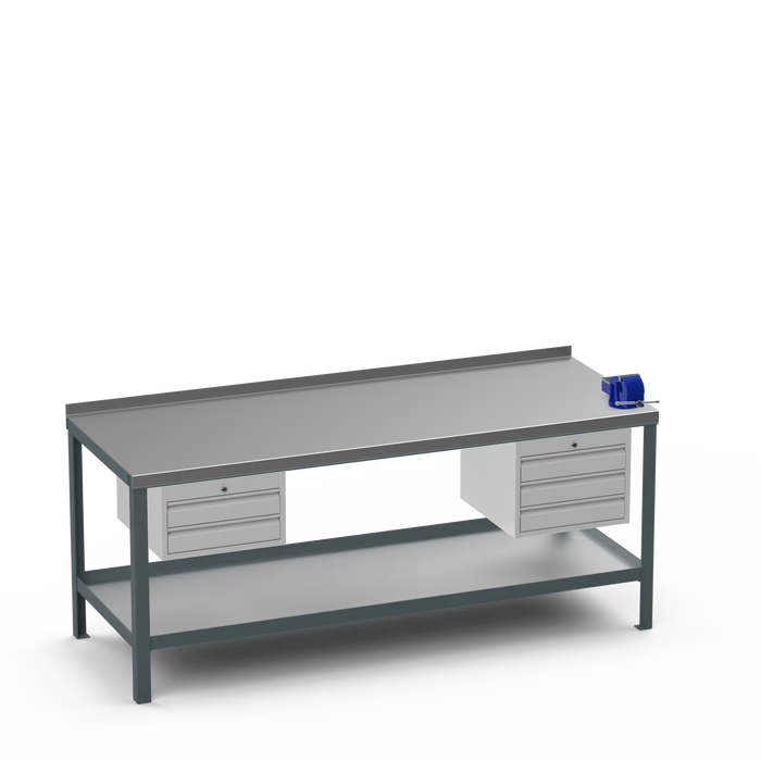 Steel Top Heavy Duty Workbench | 2 Drawer & 3 Drawer & Right 4 Inch Vice Storage