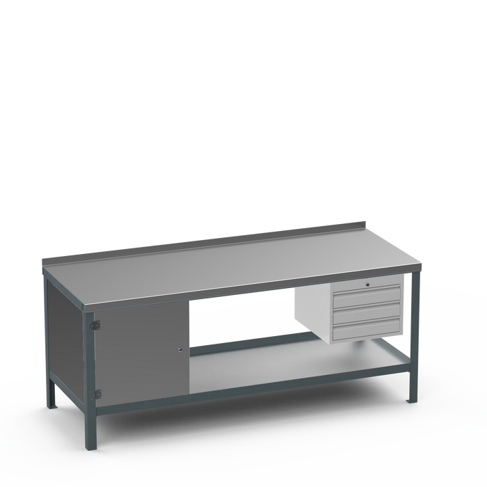 Steel Top Heavy Duty Workbench | Enclosed Cupboard & 3 Drawer Storage