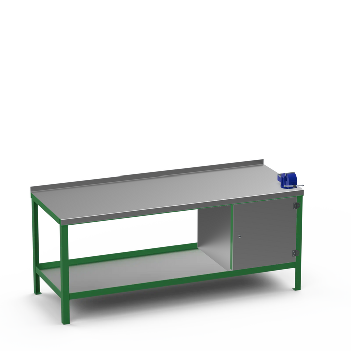 Steel Top Heavy Duty Workbench | Enclosed Cupboard & Right 4 Inch Vice