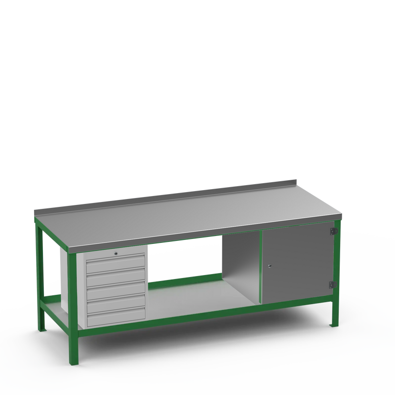 Steel Top Heavy Duty Workbench | 5 Drawer & Cupboard Storage