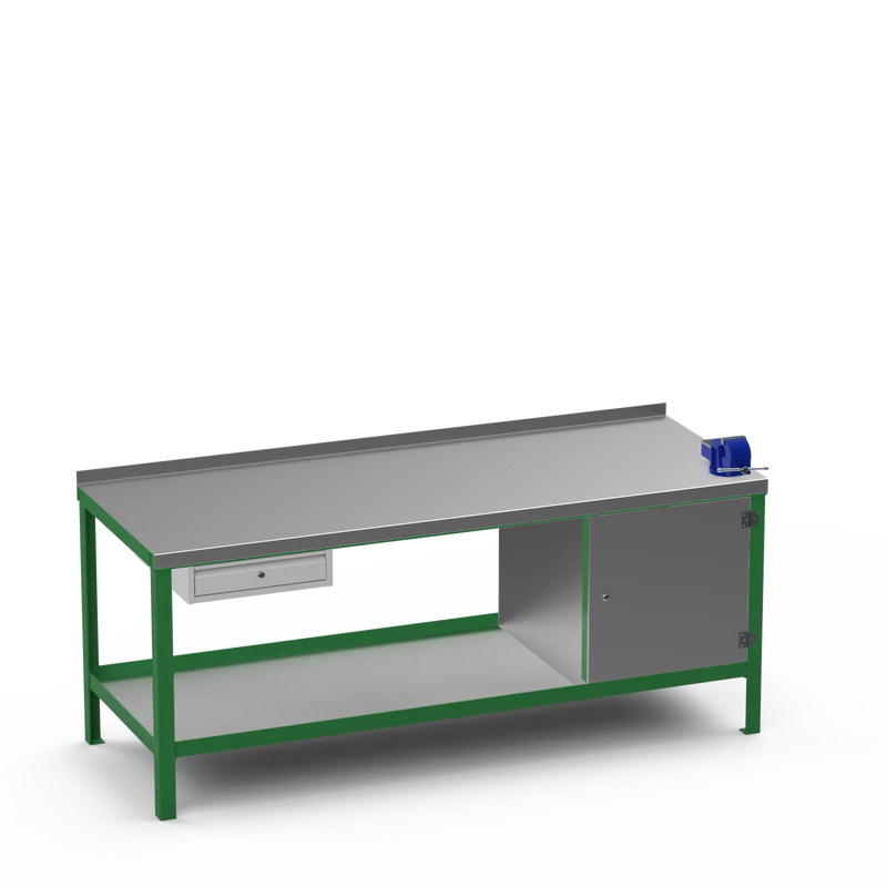 Steel Top Heavy Duty Workbench | Single Drawer Storage Unit & Cupboard & 4 Inch Bench Vice