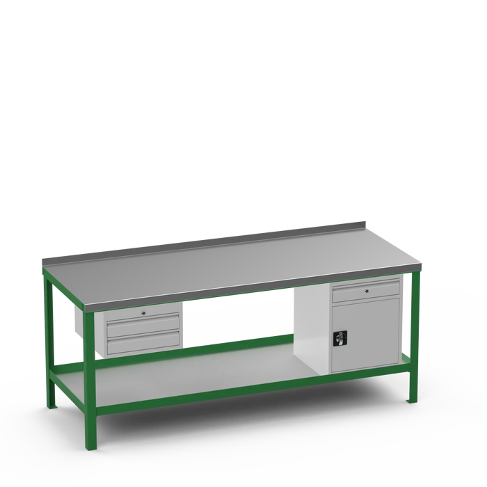 Steel Top Heavy Duty Workbench | 2 Drawer & Cupboard w/ Drawer Storage