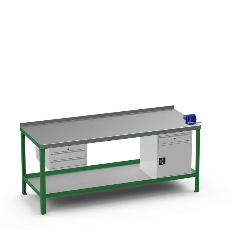 Steel Top Heavy Duty Workbench | 2 Drawer Storage Unit & Cupboard w/ Drawer & 4 Inch Bench Vice
