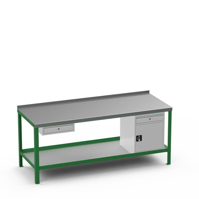 Steel Top Heavy Duty Workbench | Single Drawer & Cupboard w/ Drawer Storage