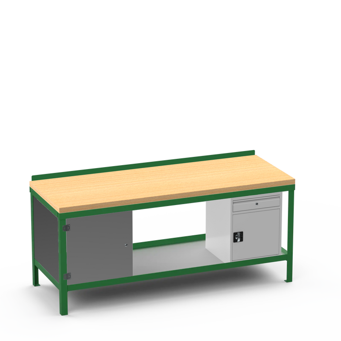 Wood Top Heavy Duty Workbench | Enclosed Cupboard & Cupboard w/ Drawer Storage