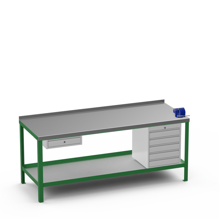 Steel Top Heavy Duty Workbench | Single Drawer & 5 Drawer & Right 4 Inch Vice