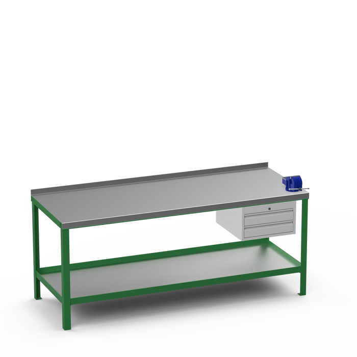 Steel Top Heavy Duty Workbench | 2 Drawer & Right 4 Inch Vice Storage