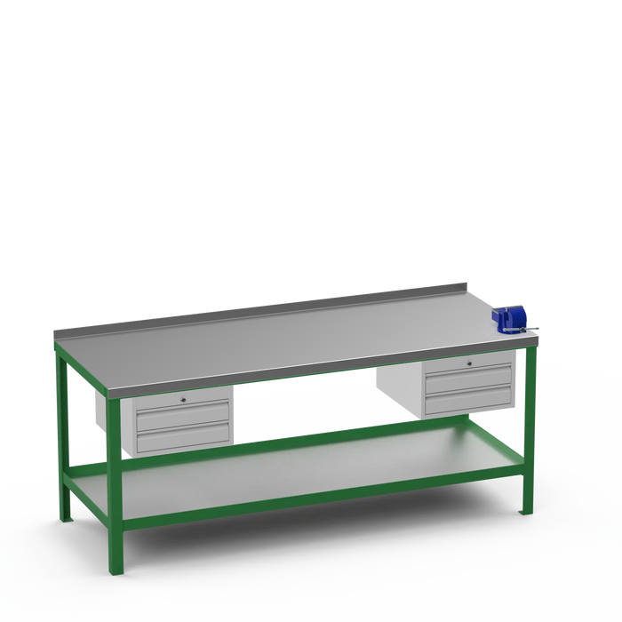 Steel Top Heavy Duty Workbench | 2 Drawer & 2 Drawer & Right 4 Inch Vice Storage