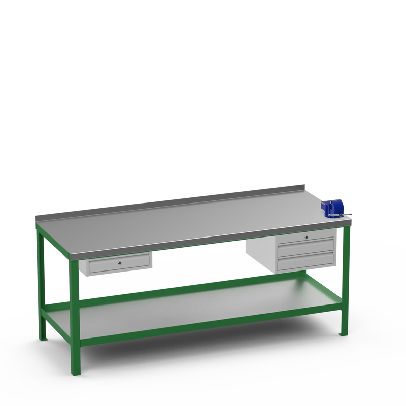 Steel Top Heavy Duty Workbench | Single Drawer Storage Unit & 2 Drawer Storage Unit & 4 Inch Bench Vice