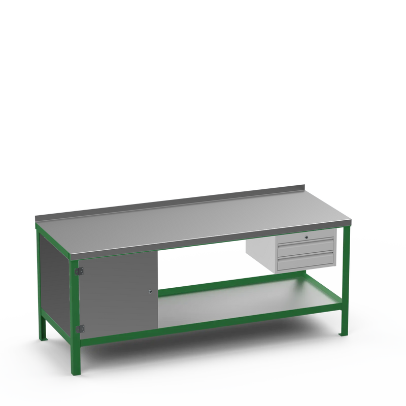Steel Top Heavy Duty Workbench | Cupboard & 2 Drawer Storage