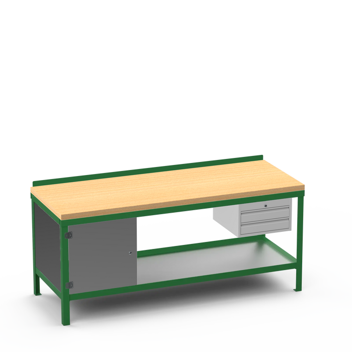 Wood Top Heavy Duty Workbench | Enclosed Cupboard & 2 Drawer Storage