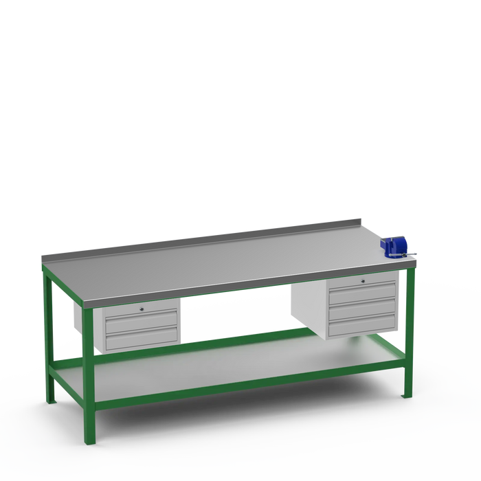 Steel Top Heavy Duty Workbench | 2 Drawer & 3 Drawer & Right 4 Inch Vice Storage
