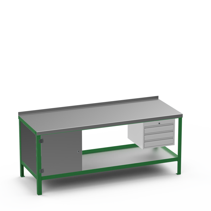 Steel Top Heavy Duty Workbench | Enclosed Cupboard & 3 Drawer Storage