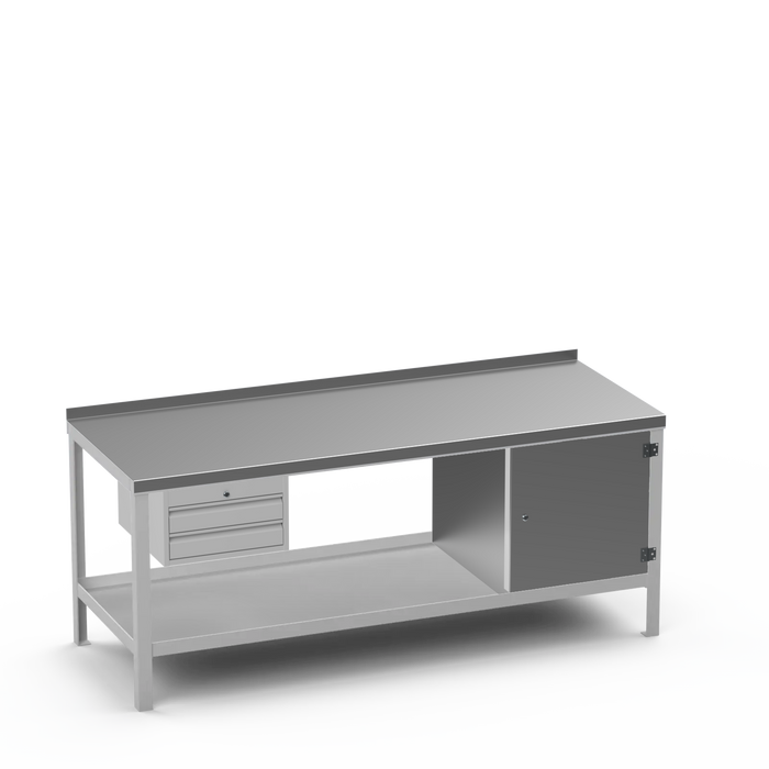 Steel Top Heavy Duty Workbench | 2 Drawer & Enclosed Cupboard Storage