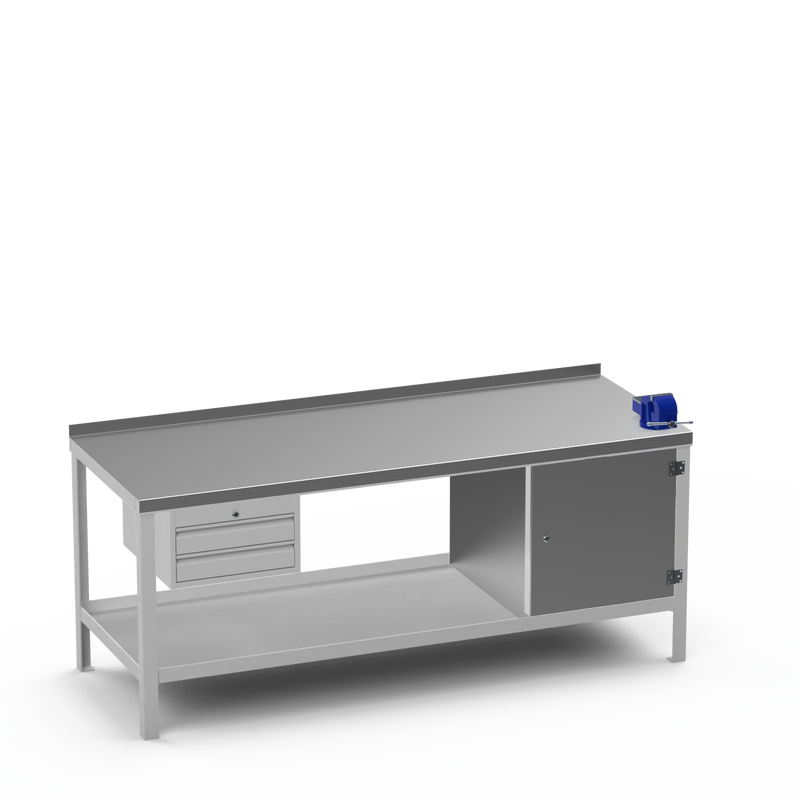 Steel Top Heavy Duty Workbench | 2 Drawer Storage Unit & Cupboard & 4 Inch Bench Vice