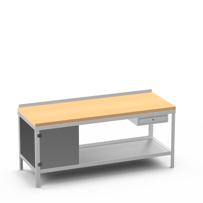 Wood Top Heavy Duty Workbench | Enclosed Cupboard & Single Drawer Storage