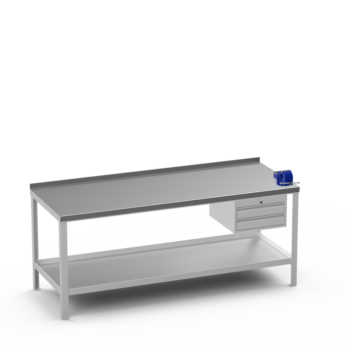 Steel Top Heavy Duty Workbench | 2 Drawer & Right 4 Inch Vice Storage
