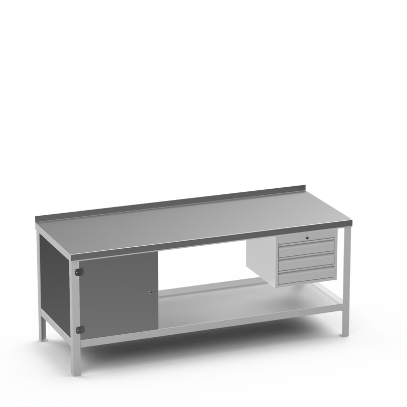 Steel Top Heavy Duty Workbench | Cupboard & 3 Drawer Storage