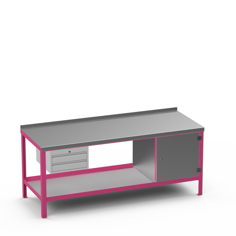 Steel Top Heavy Duty Workbench | 2 Drawer & Cupboard Storage
