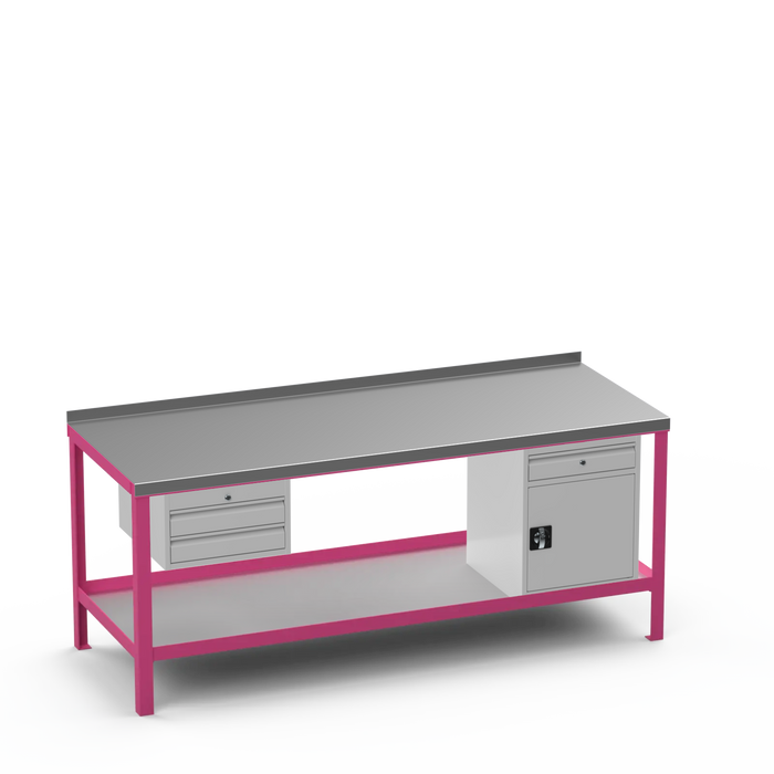 Steel Top Heavy Duty Workbench | 2 Drawer & Cupboard w/ Drawer Storage