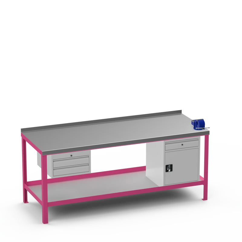 Steel Top Heavy Duty Workbench | 2 Drawer Storage Unit & Cupboard w/ Drawer & 4 Inch Bench Vice