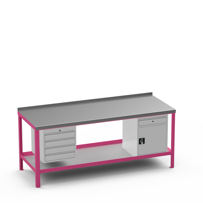 Steel Top Heavy Duty Workbench | 4 Drawer & Cupboard w/ Drawer Storage