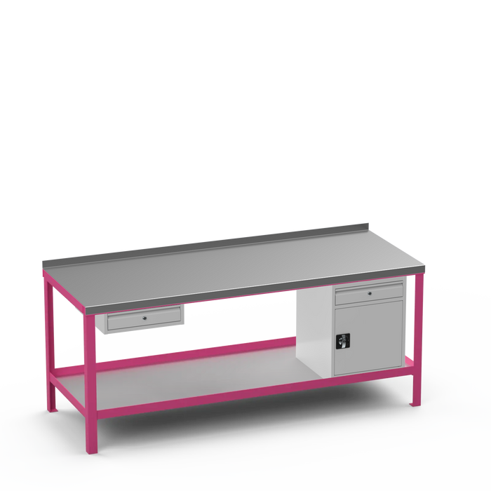 Steel Top Heavy Duty Workbench | Single Drawer & Cupboard w/ Drawer Storage
