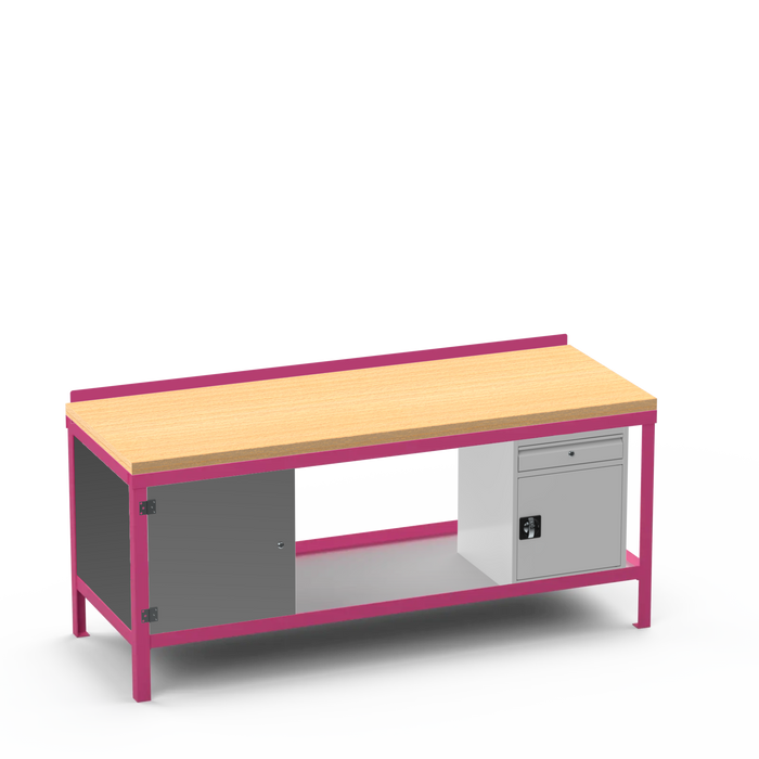 Wood Top Heavy Duty Workbench | Enclosed Cupboard & Cupboard w/ Drawer Storage