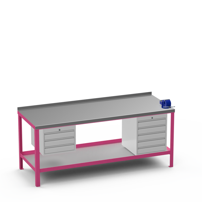 Steel Top Heavy Duty Workbench | 3 Drawer & 5 Drawer & Right 4 Inch Vice Storage