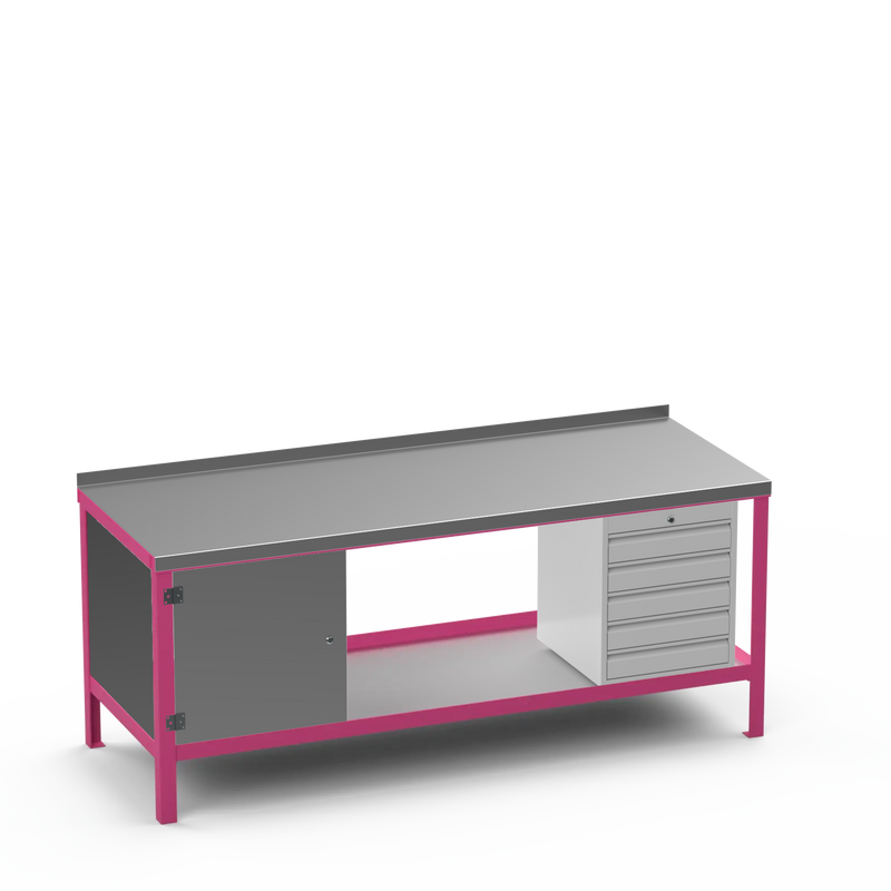 Steel Top Heavy Duty Workbench | Cupboard & 5 Drawer Storage