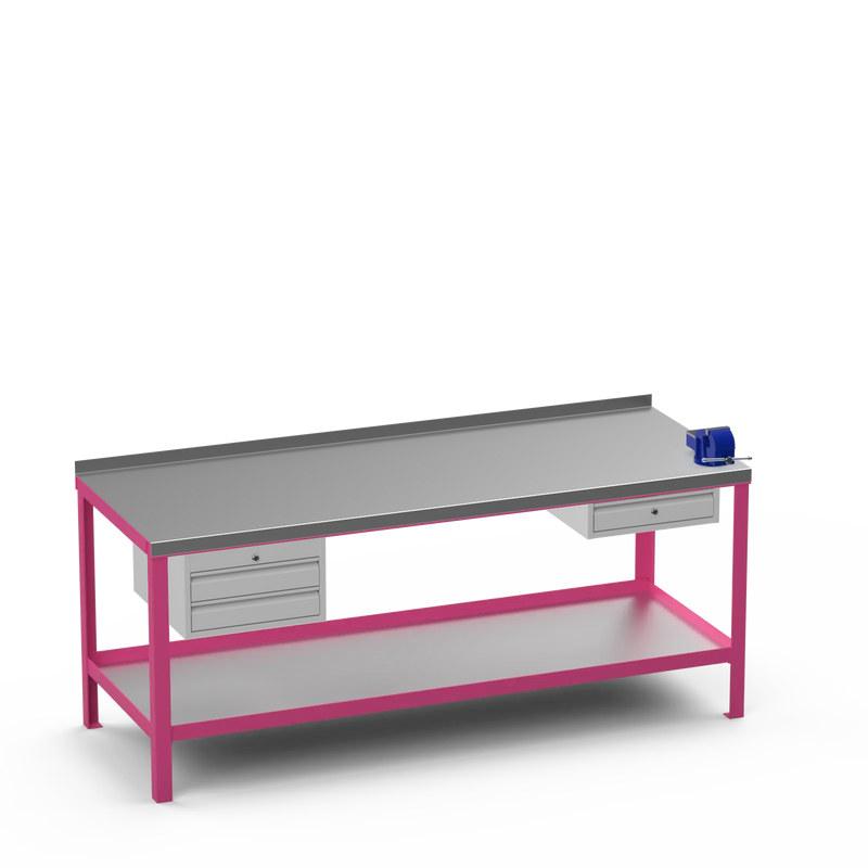 Steel Top Heavy Duty Workbench | 2 Drawer Storage Unit & Single Drawer Storage Unit & 4 Inch Bench Vice