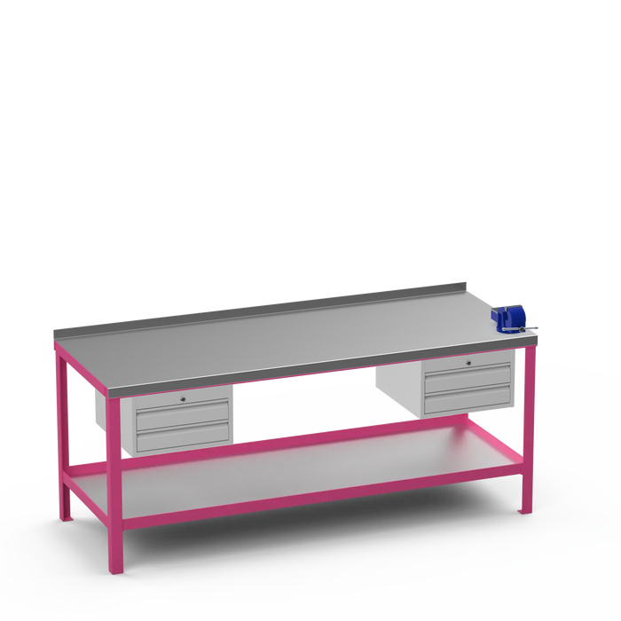 Steel Top Heavy Duty Workbench | 2 Drawer & 2 Drawer & Right 4 Inch Vice Storage