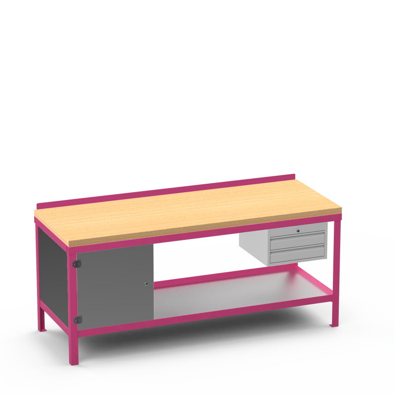 Wood Top Heavy Duty Workbench | Cupboard & 2 Drawer Storage