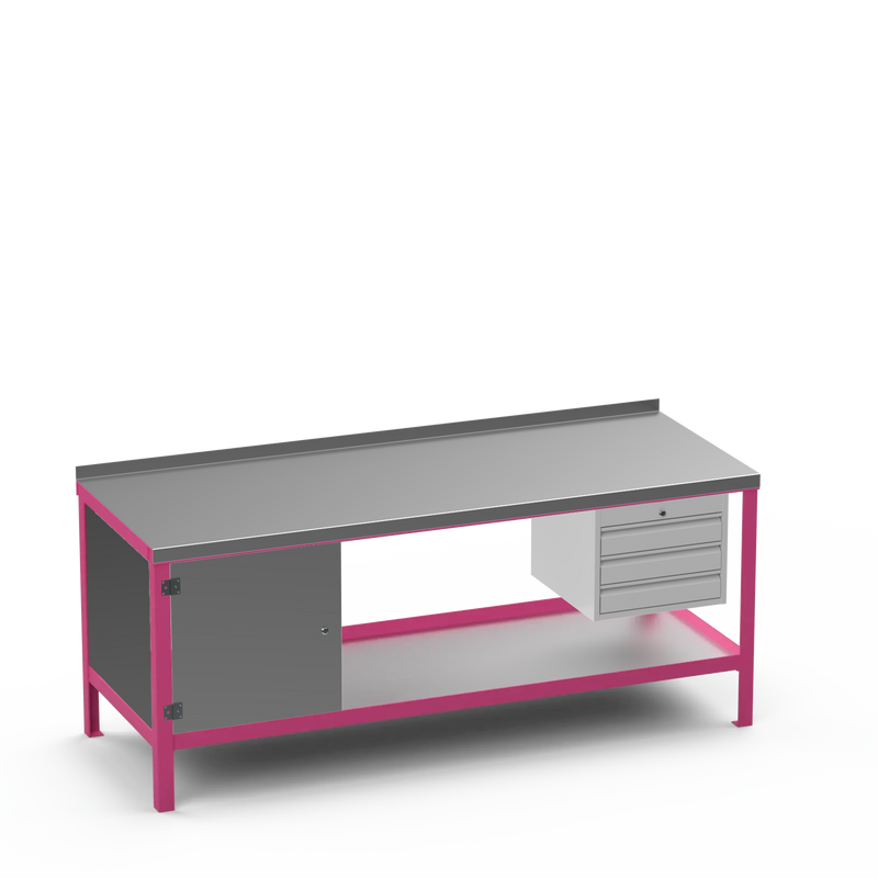 Steel Top Heavy Duty Workbench | Cupboard & 3 Drawer Storage