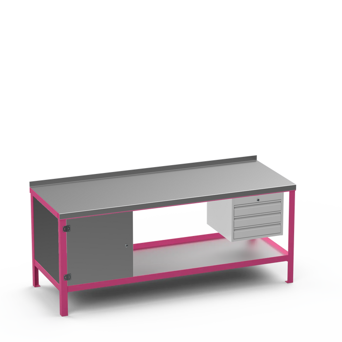 Steel Top Heavy Duty Workbench | Enclosed Cupboard & 3 Drawer Storage