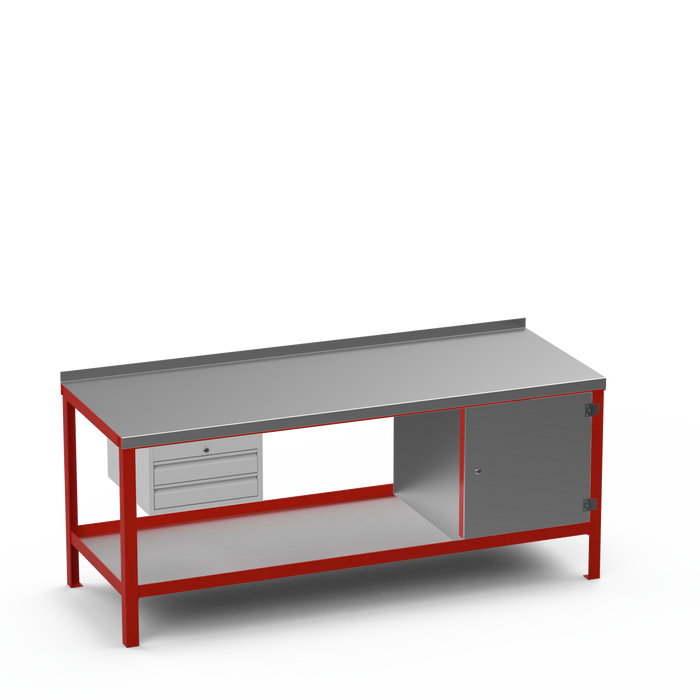 Steel Top Heavy Duty Workbench | 2 Drawer & Enclosed Cupboard Storage